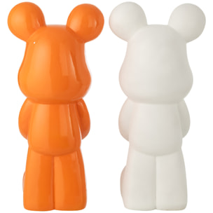 J-Line Ours Coeur décoratif - polyrésine - blanc/orange foncé - large - 2 pièces