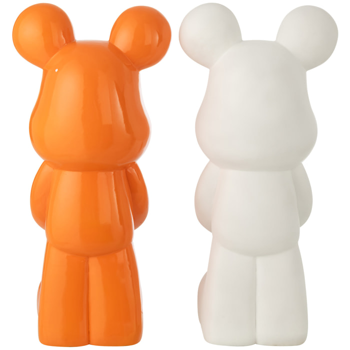 J-Line Ours Coeur décoratif - polyrésine - blanc/orange foncé - large - 2 pièces