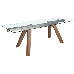 Mesa comedor extensible rectangular con tapa de cristal templado 160x90x76cm