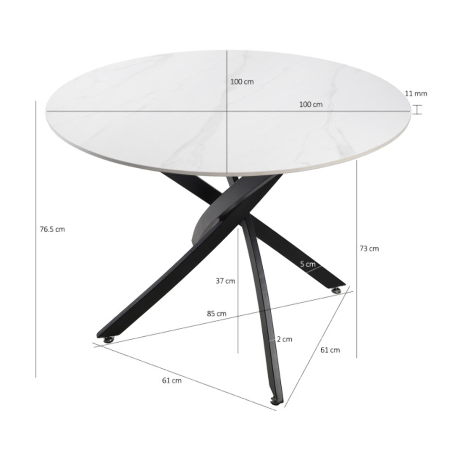 Table ronde en céramique pleine masse blanc marbré D100 cm - STONE 2