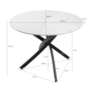 Table ronde en céramique pleine masse blanc marbré D100 cm - STONE 2