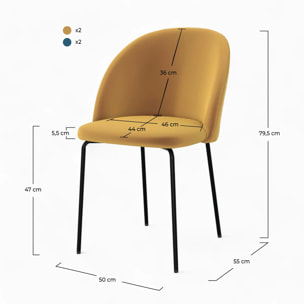 Pack 4 chaises en velours jaune moutarde et bleu foncé - Karl