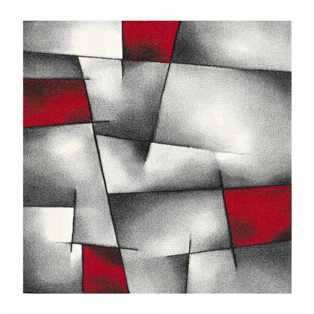 Tapis Rahi gris et rouge aux motifs géométriques
