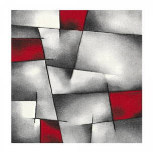 Tapis Rahi gris et rouge aux motifs géométriques