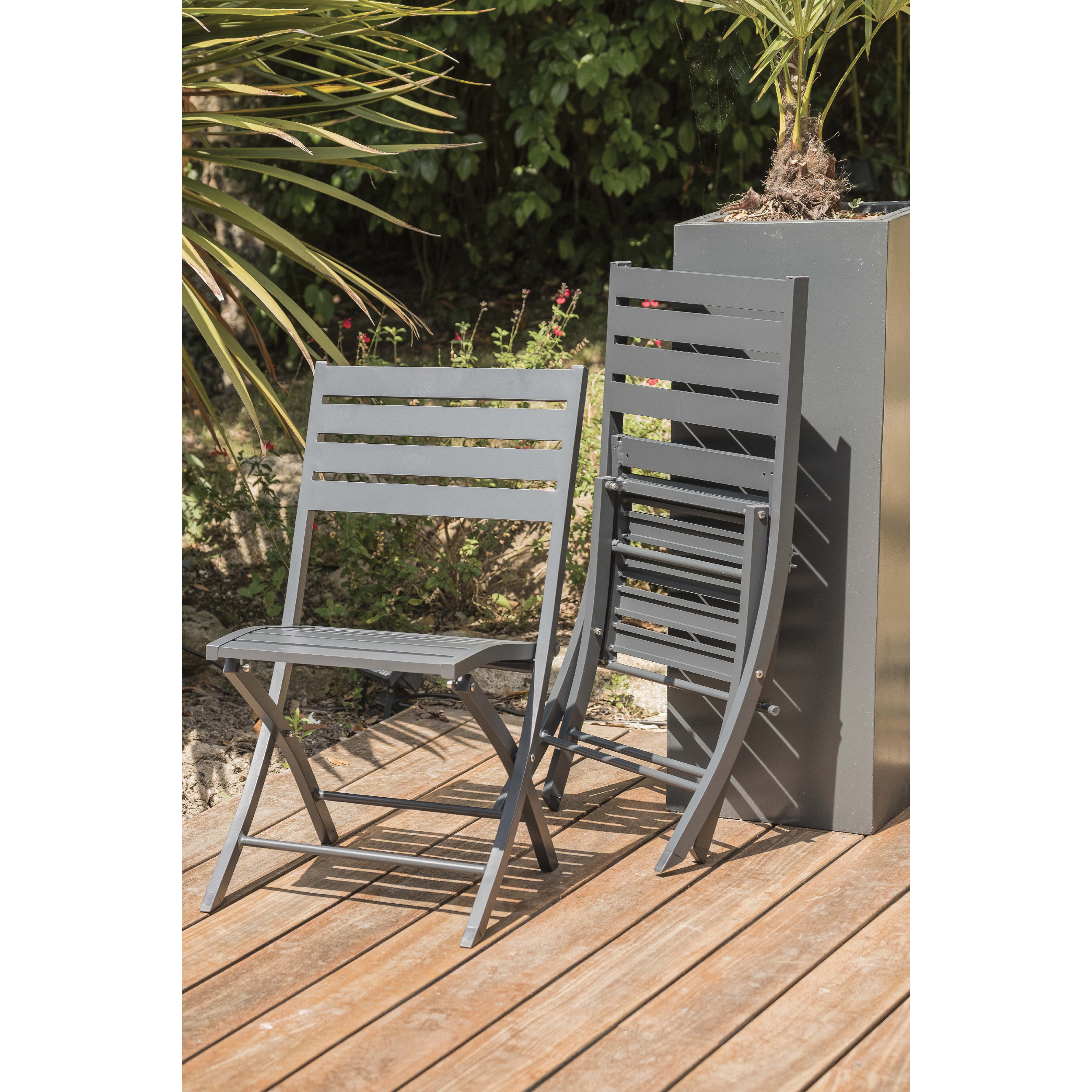 MARIUS - Lot de 2 chaises de jardin en aluminium gris anthracite