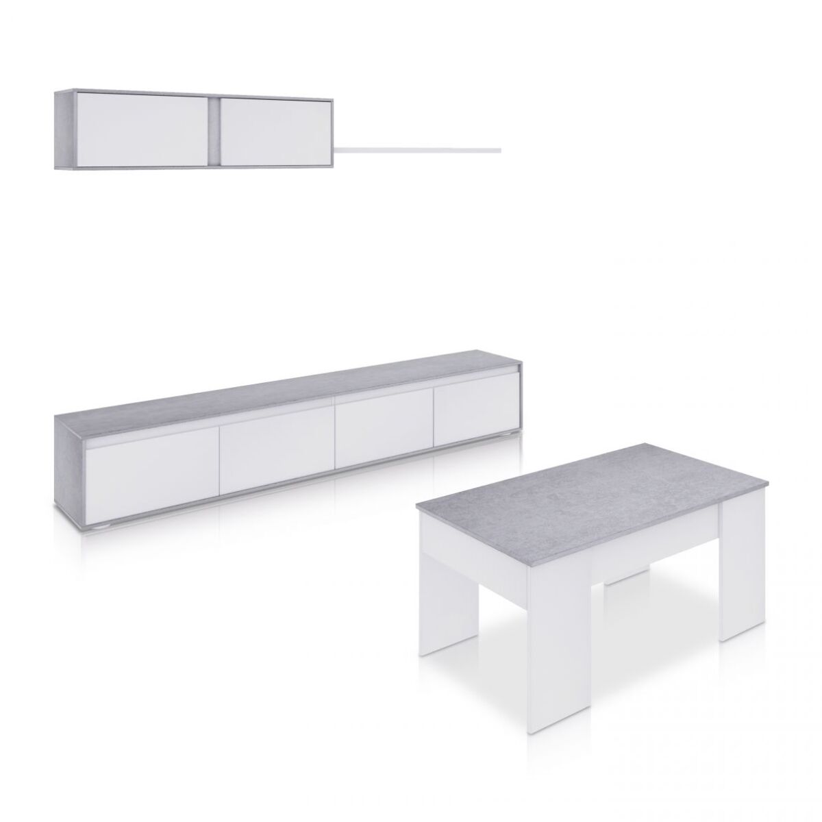Pack salón con mesa de centro Arlet Plus V2 Blanco Artik (Blanco Mate) - Gris Cemento