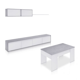 Pack salón con mesa de centro Arlet Plus V2 Blanco Artik (Blanco Mate) - Gris Cemento