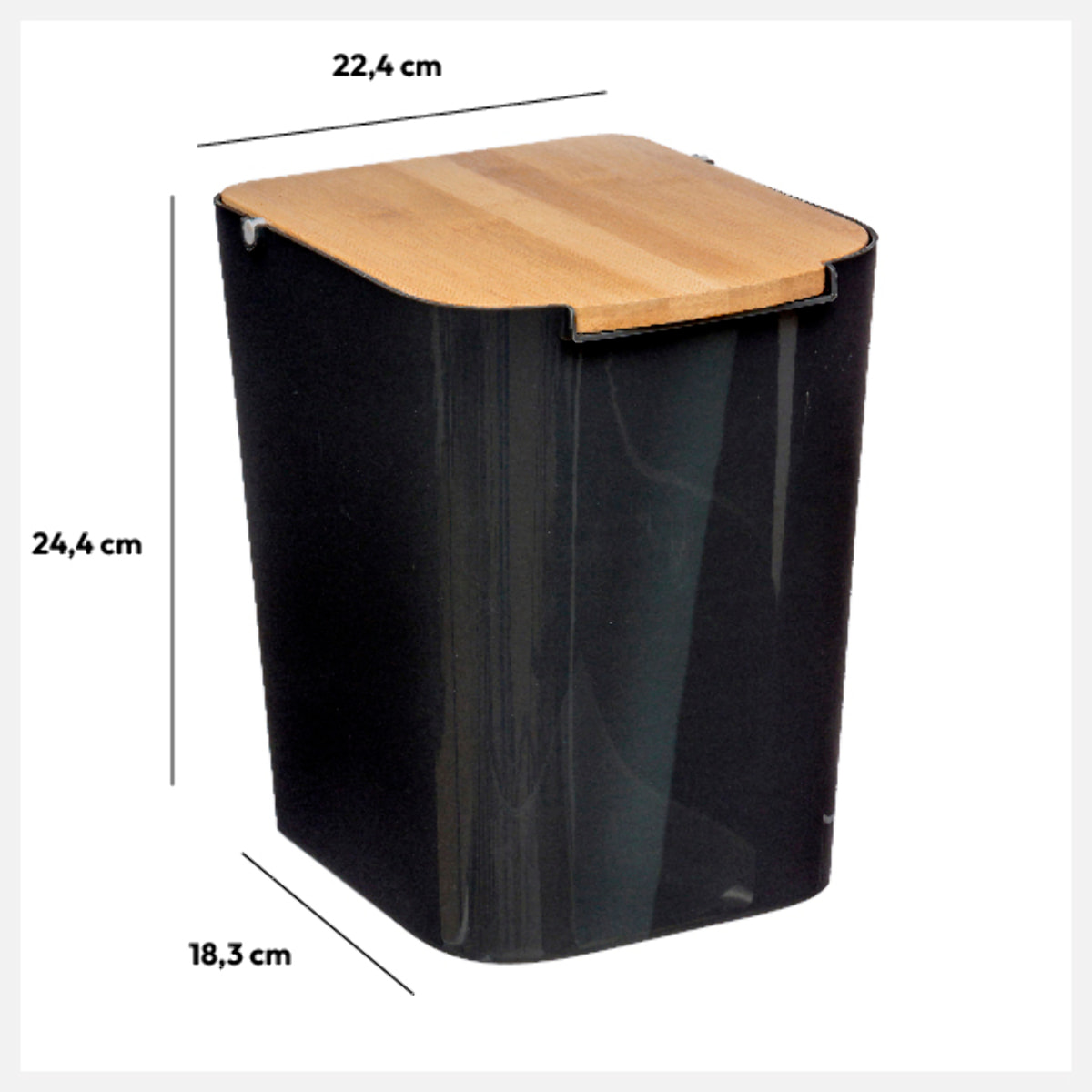 Poubelle à couvercle bambou 5L Noir Naturéo