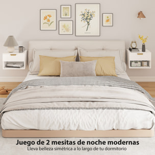 Juego de 2 Mesitas de Noche Flotantes Estrechas, Mesillas de Noche Dormitorio con Cajón con Frente Acanalado y Estante Abierto, para Sala de Estar, 40x34x29 cm, Blanco