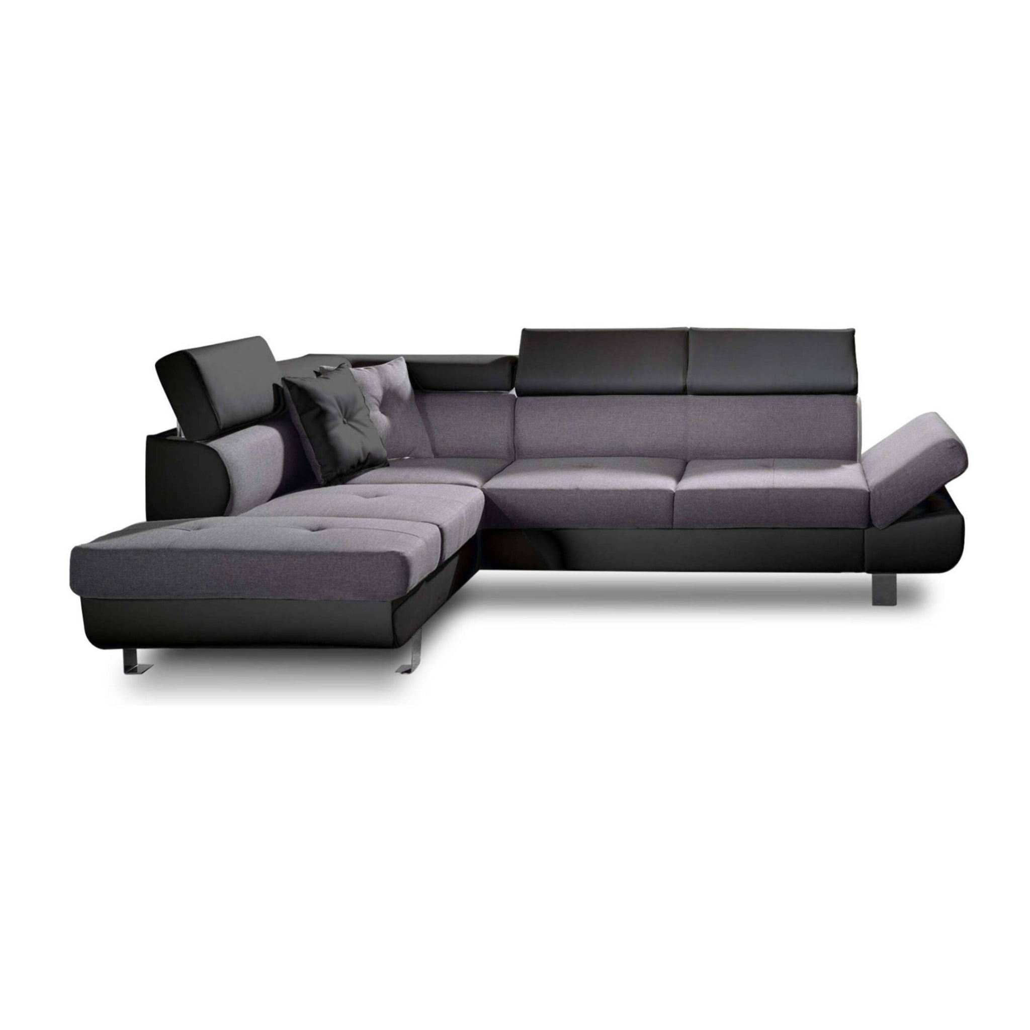 Lisbona - Canapé d'angle gauche convertible - 5 places - avec têtières - Noir / Gris