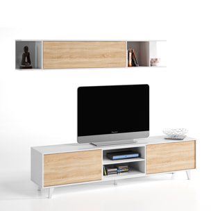 Mueble Salón Con Estante 180x51x41cm Blanco Brillo/roble Canadian