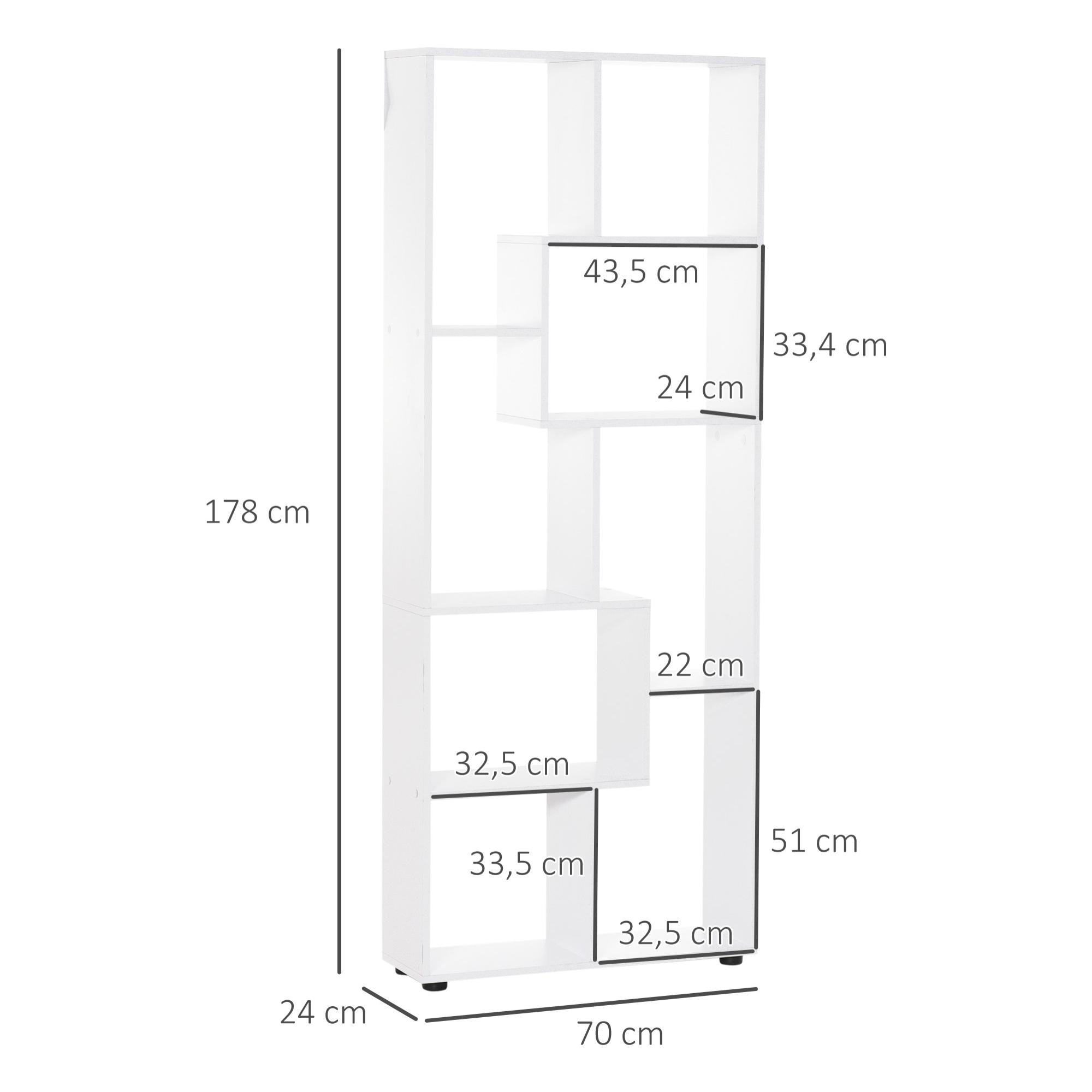 Estantería Vertical con 8 Estante de Madera 70x24x178cm Blanco