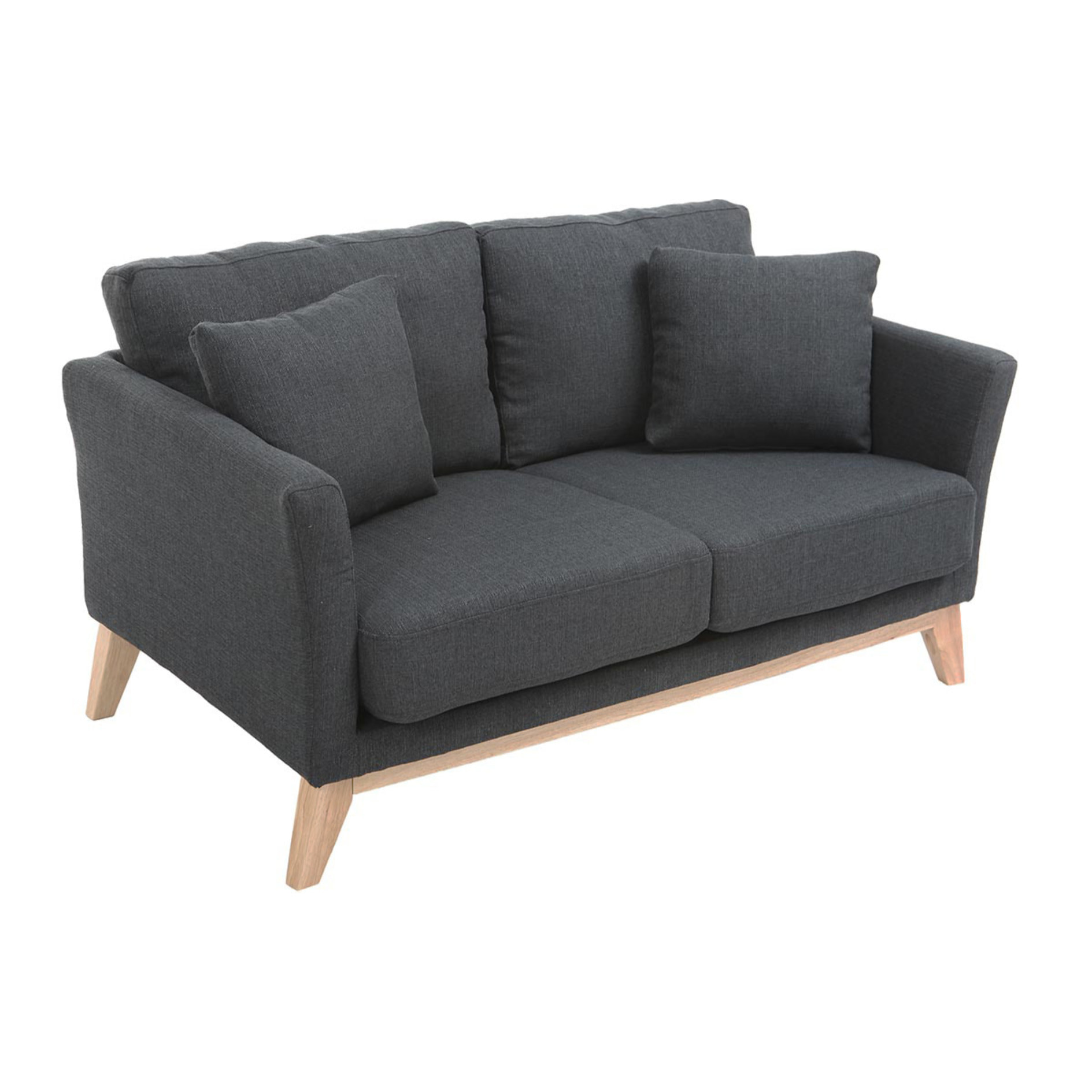Canapé scandinave déhoussable 2 places en tissu gris foncé et bois clair OSLO