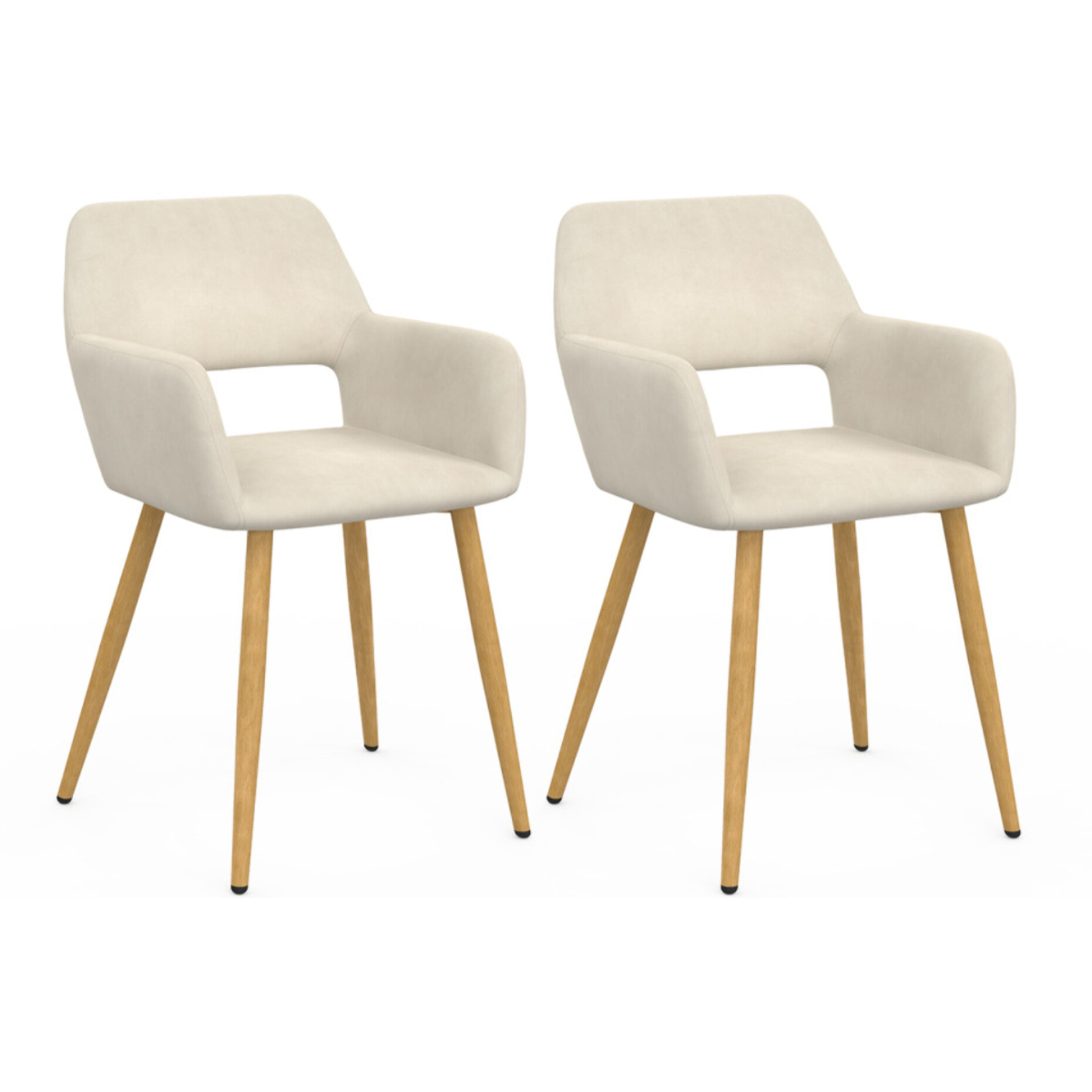 Chaises Heidi en velours beige et pieds bois - lot de 2