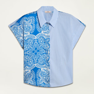 Oltre - Camicia bimaterica a kimono - Azzurro