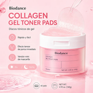 Mascarilla hidratante y calmante Collagen Gel Toner Pads Biodance 60 discos
