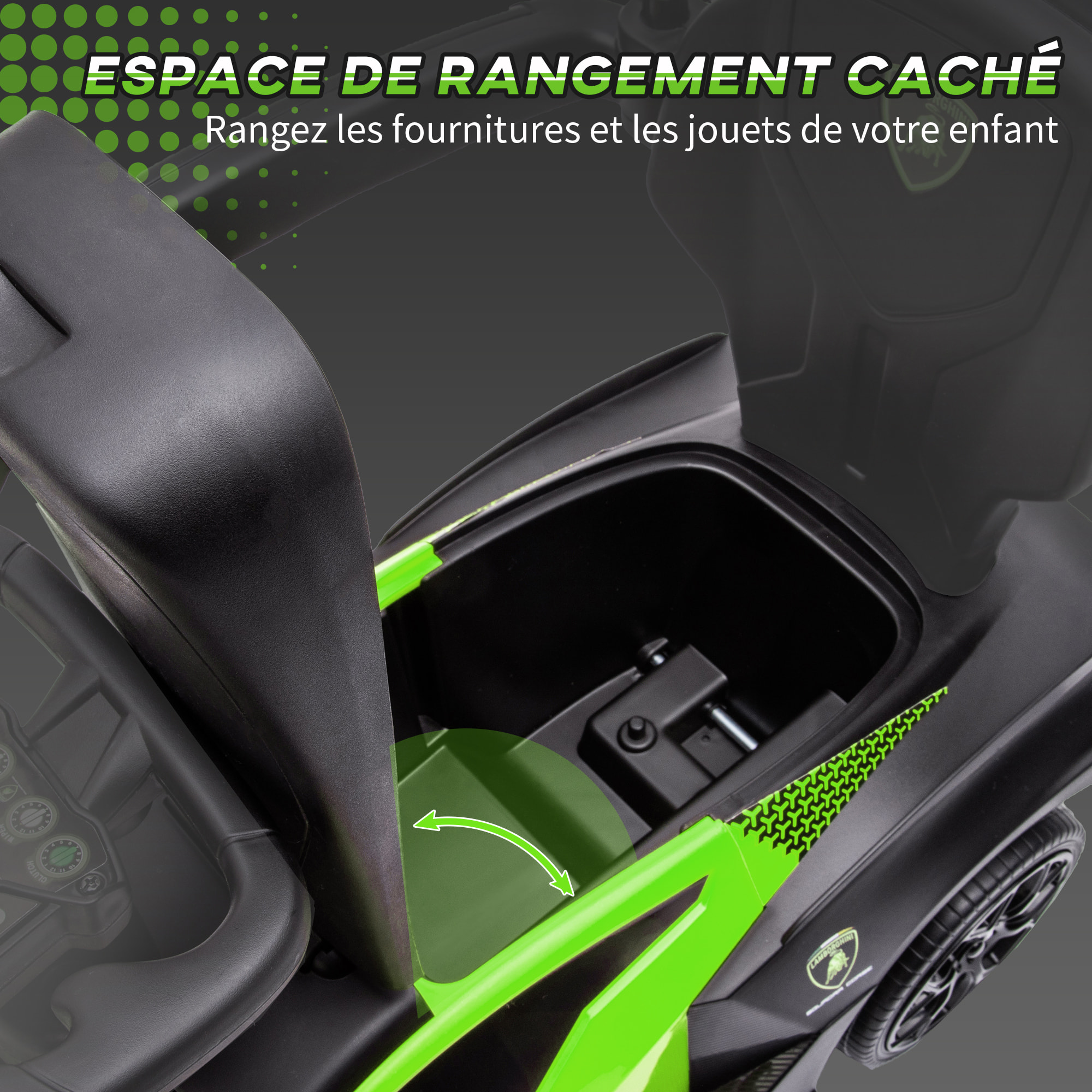 Porteur enfant voiture à pousser 2 en 1 - licence officielle Lamborghini Essenza SCV12 - nombreux équipements - noir vert