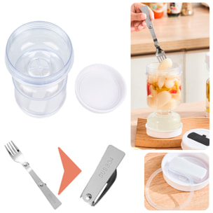 Recipiente para encurtidos de 800ml con tapa sellada, colador inferior, compartimento para tenedor plegable y diseño transparente para controlar la frescura.