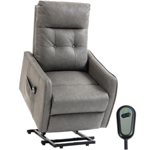 HOMCOM Sillón Relax Reclinable Eléctrico Levanta Personas, Tapizado en Cuero PU, Sillón Elevador con Control Remoto, Asiento de Muelles, Reposapiés, Respaldo Alto, Bolsillos Laterales, Gris Oscuro