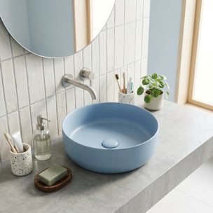 Vasque à poser ronde en céramique diamètre 39 cm - bleu mat - sans trop-plein - SAT Infinitio