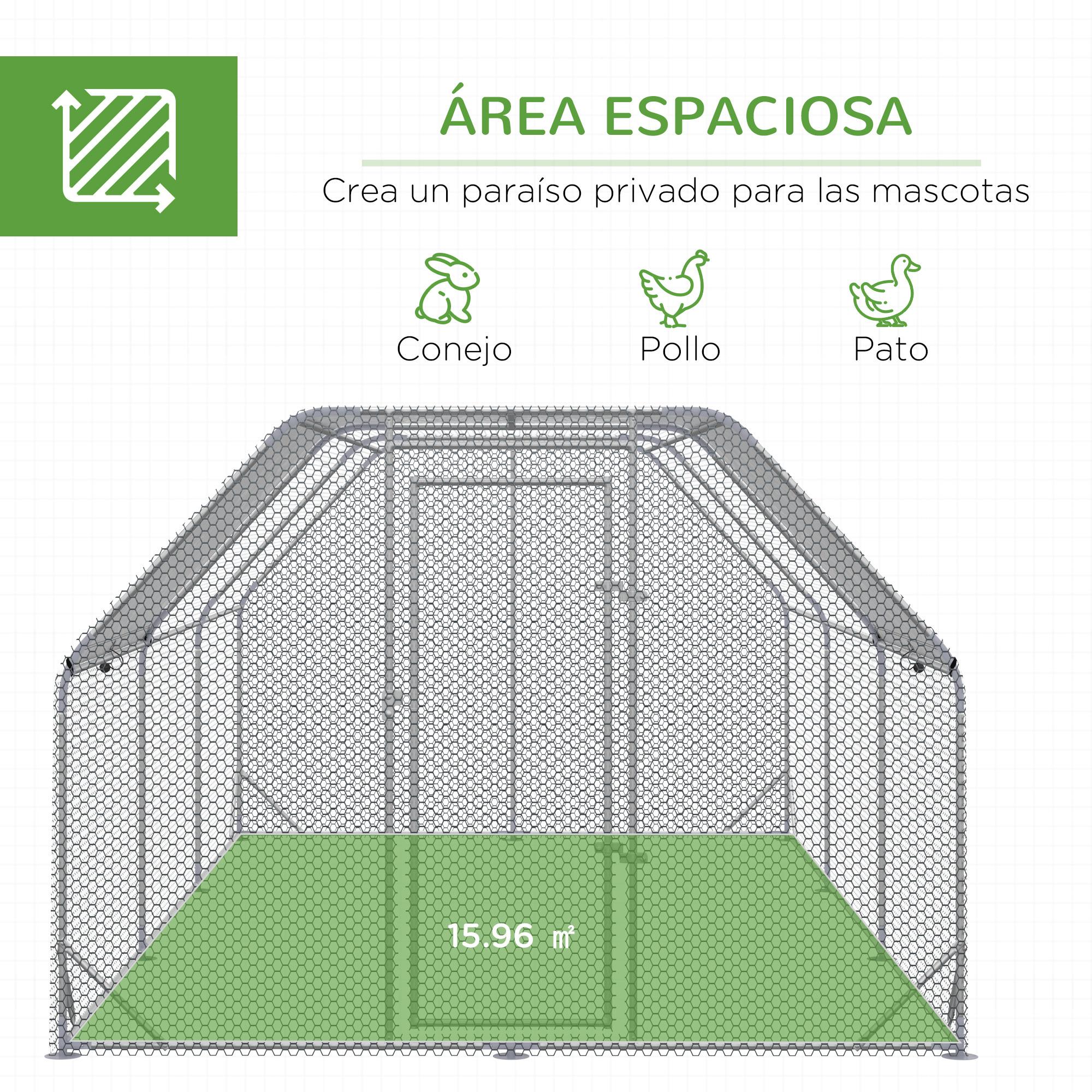 Gallinero para Exterior Grande de Acero Galvanizado 280x570x195 cm Jaula de Aves de 3 Habitaciones Cubierta de Tela Oxford Resistente a los Rayos UV e Impermeable para Patio Plata