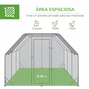 Gallinero para Exterior Grande de Acero Galvanizado 280x570x195 cm Jaula de Aves de 3 Habitaciones Cubierta de Tela Oxford Resistente a los Rayos UV e Impermeable para Patio Plata