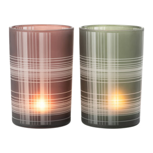 J-Line photophore Carreaux - verre - marron/vert - large - 2 pcs