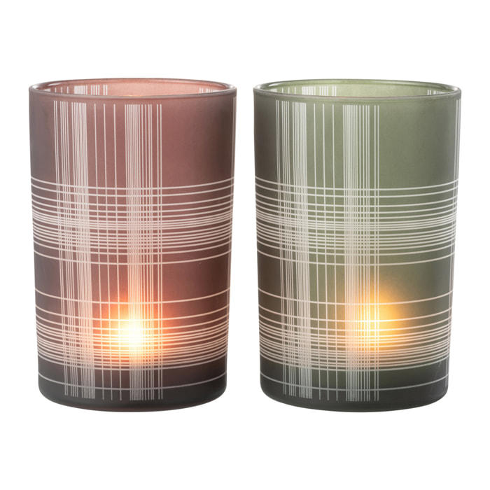 J-Line photophore Carreaux - verre - marron/vert - large - 2 pcs