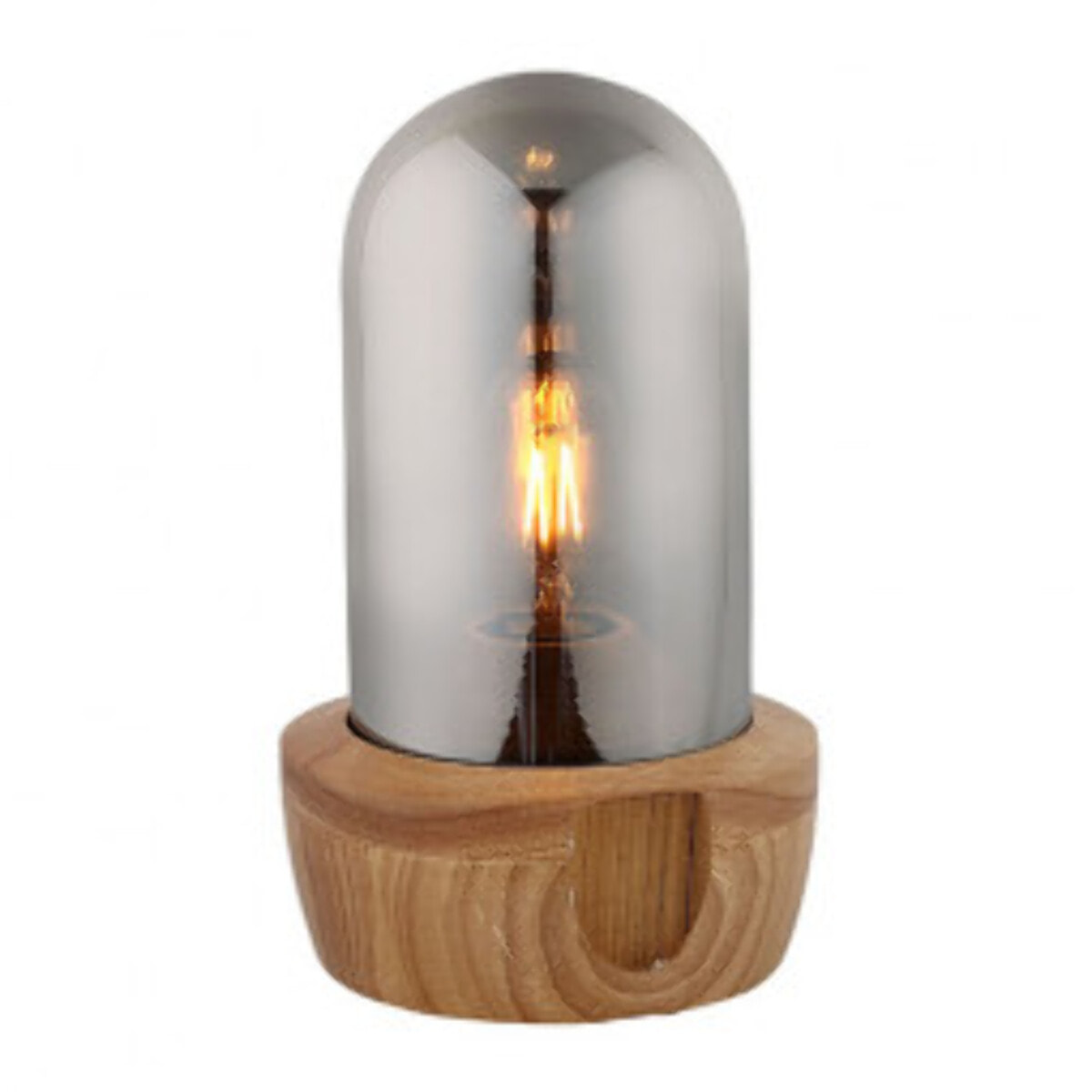 Lampe à poser en verre teinté gris et socle bois - CARLA