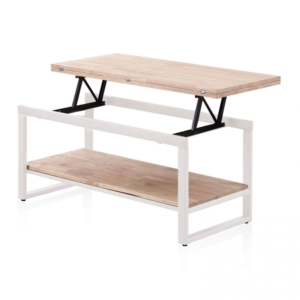 Mesa de centro elevable y extensible en blanco y roble 46-91x48,3-57,6 Rens Blanco - Roble