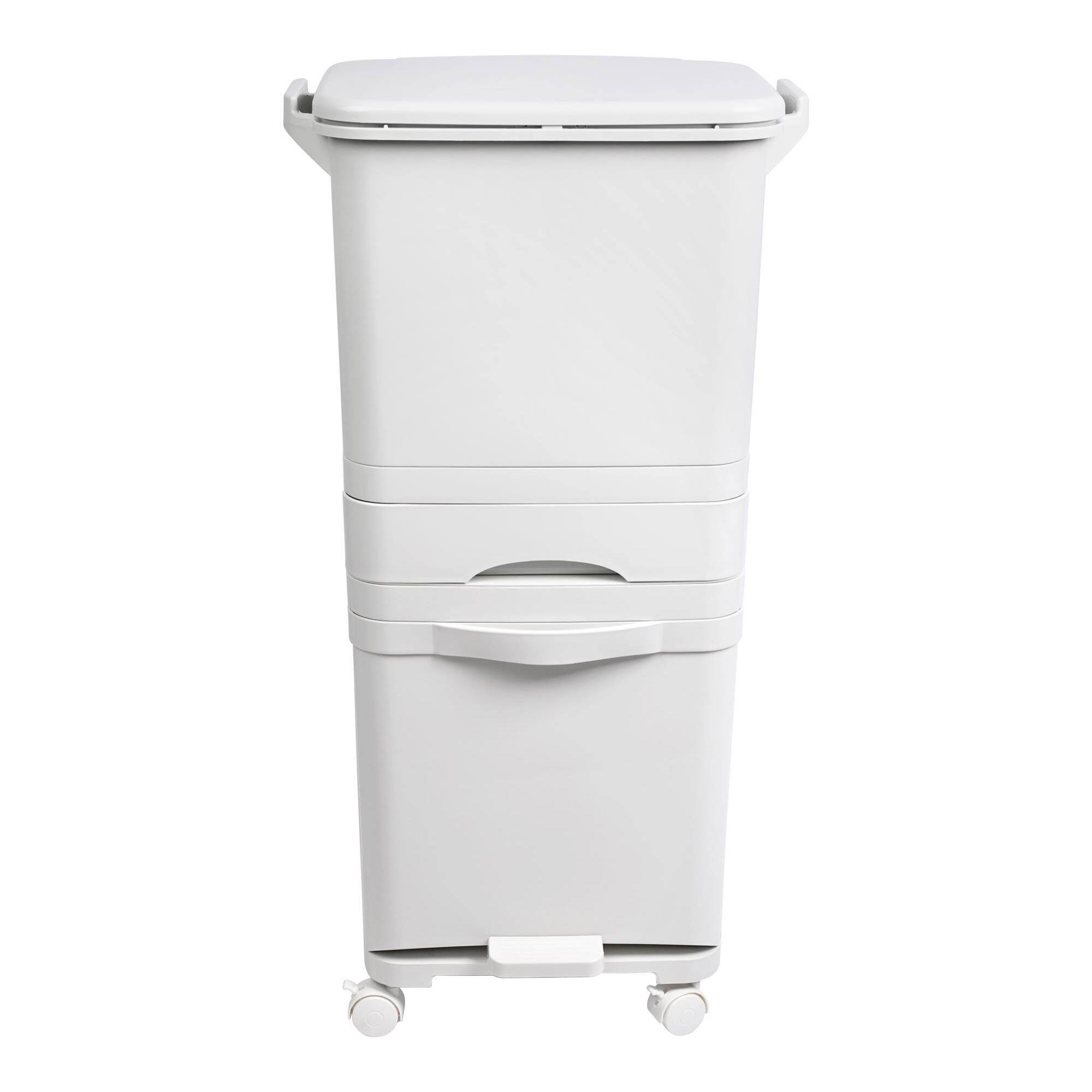 Papelera de reciclaje de clasificación selectiva con pedal, ruedas y asa de triple compartimento de 42l (24l + 4l + 14l).