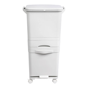 Papelera de reciclaje de clasificación selectiva con pedal, ruedas y asa de triple compartimento de 42l (24l + 4l + 14l).