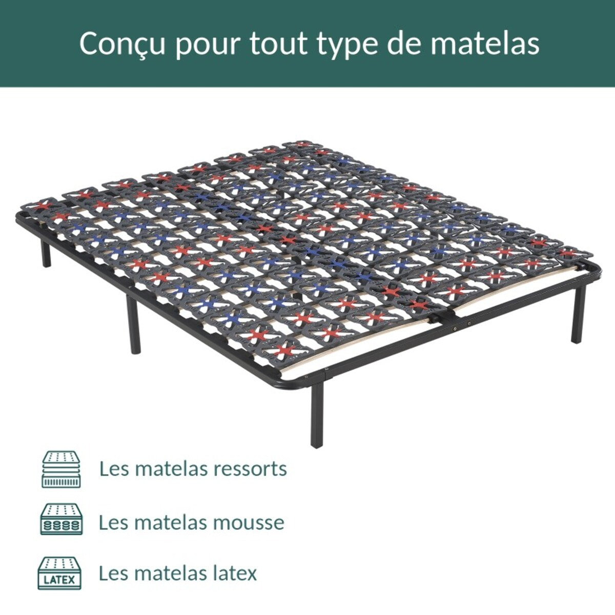 Sommier Logiflex | 100% plôts articulés | cadre à lattes métallique | 5 zones de confort | Soutien morphologiqe