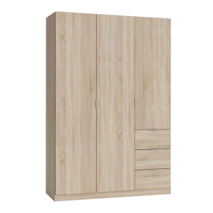 Armadio Guardaroba Vestiti 3 Ante Battenti 4 Ripiani E 3 Cassetti Con Barra Appendiabiti Salvaspazio Design Moderno 200 x 52 x 135 Cm Rovere Canadese