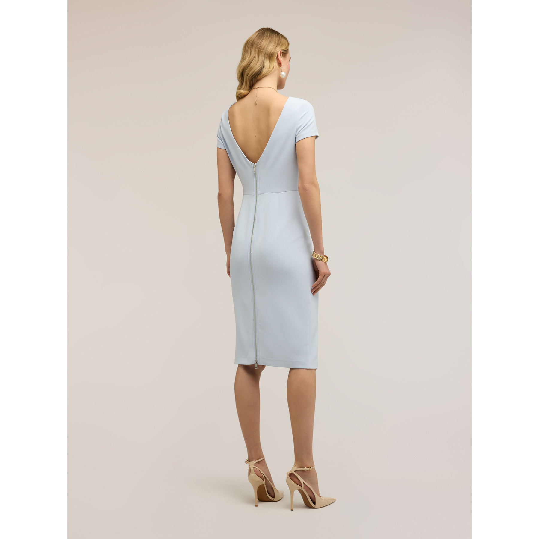 Motivi - Vestido tubo de crepé con drapeado - Light - blue