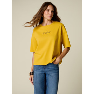 Oltre - T-shirt con ricamo lettering - Giallo