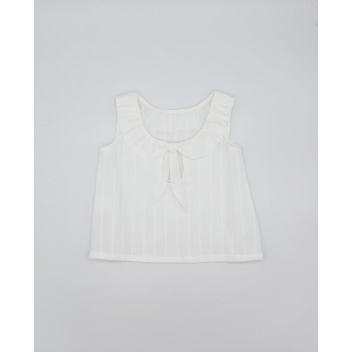 BLUSA CUELLO VOLANTE CENEFA ROMBOS BLANCO
