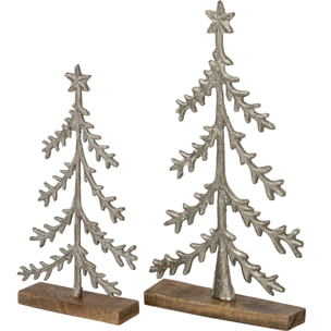 J-Line Sapin de Noël sur base étoile - aluminium - blanc cassé/naturel - large