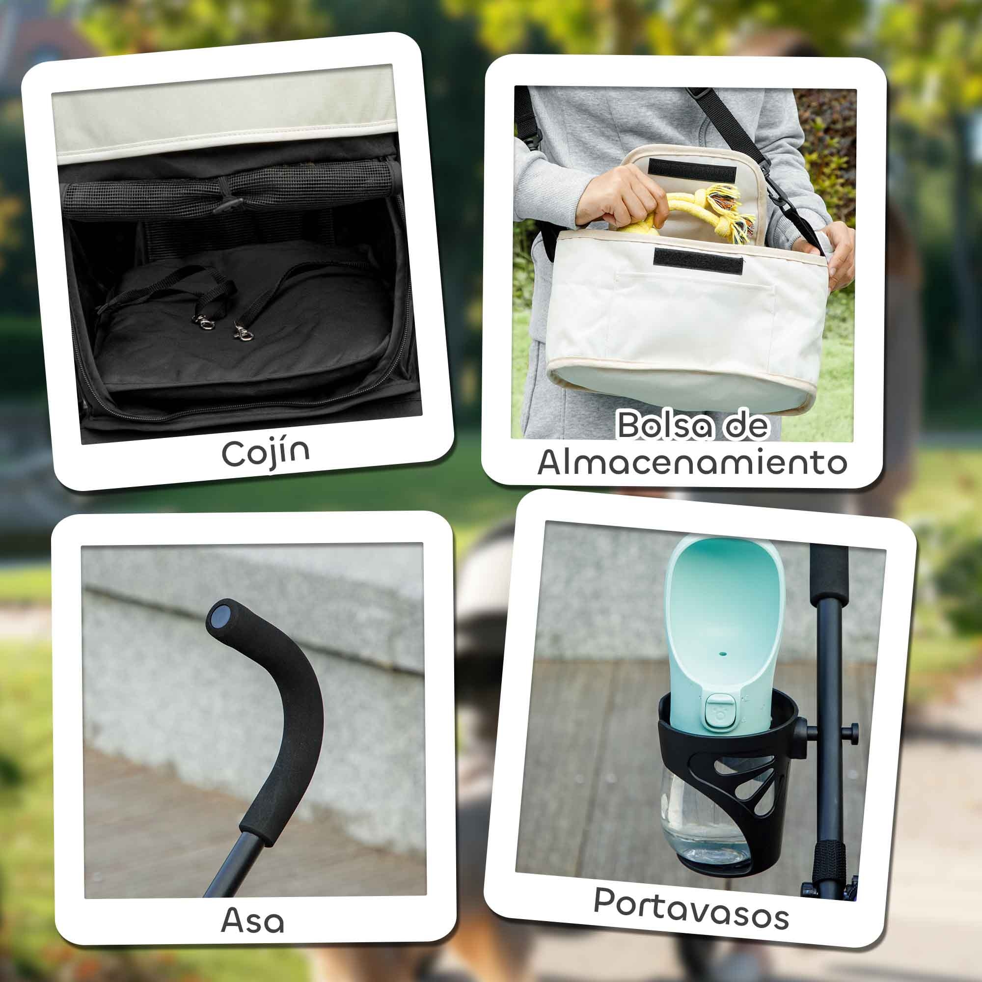 Cochecito para Perros Pequeños con Estructura de Paraguas Carrito para Perros Plegable con Cojín Lavable Portavaso Ventanas de Malla y Bolsa de Almacenamiento Crema