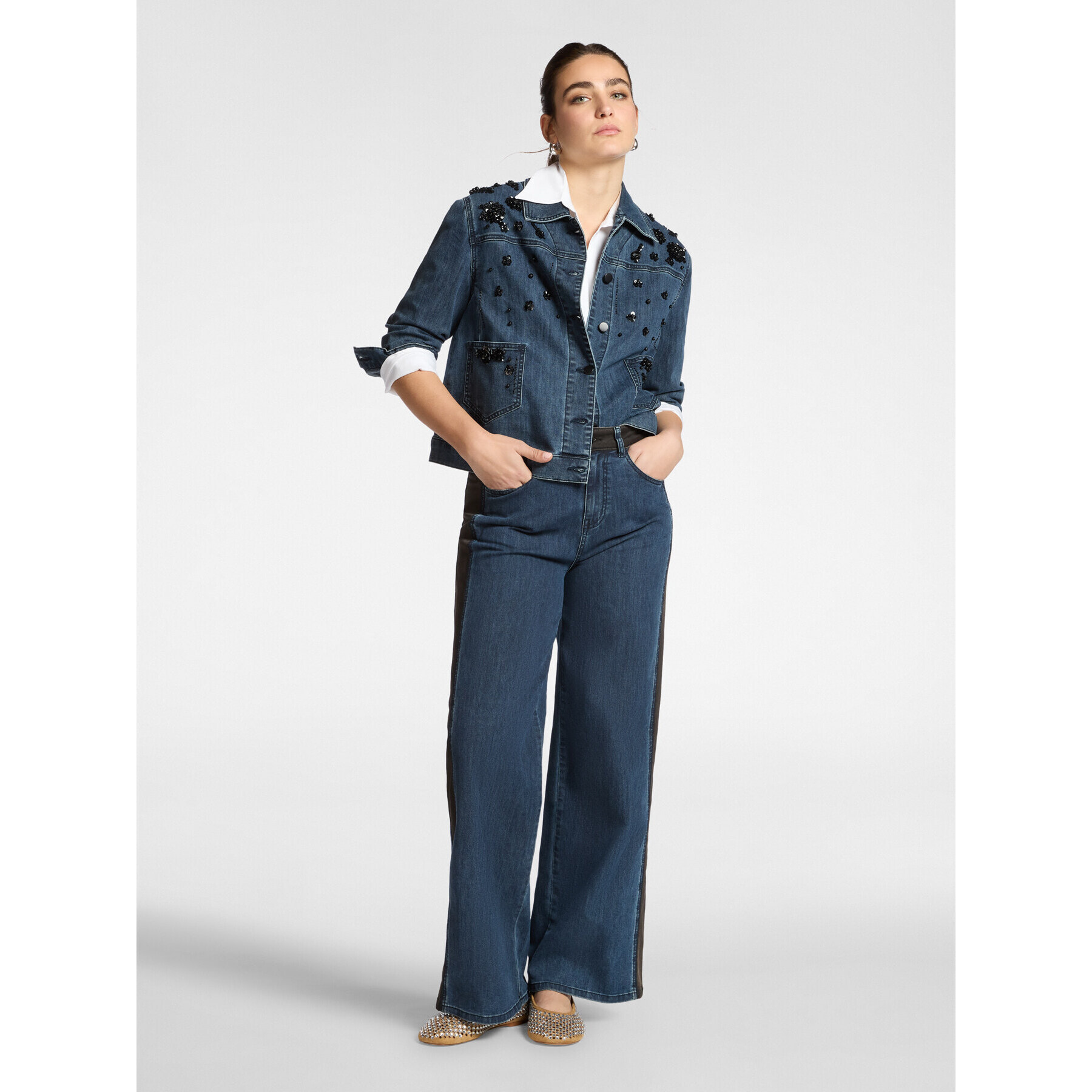 Elena Mirò - Giacca boxy in denim con ricami - Blu
