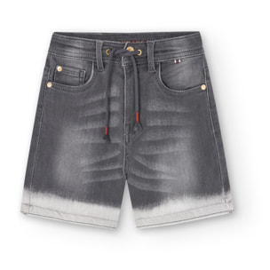 Bermudas para niÃ±o en denim liso de color gris, PantalÃ³n