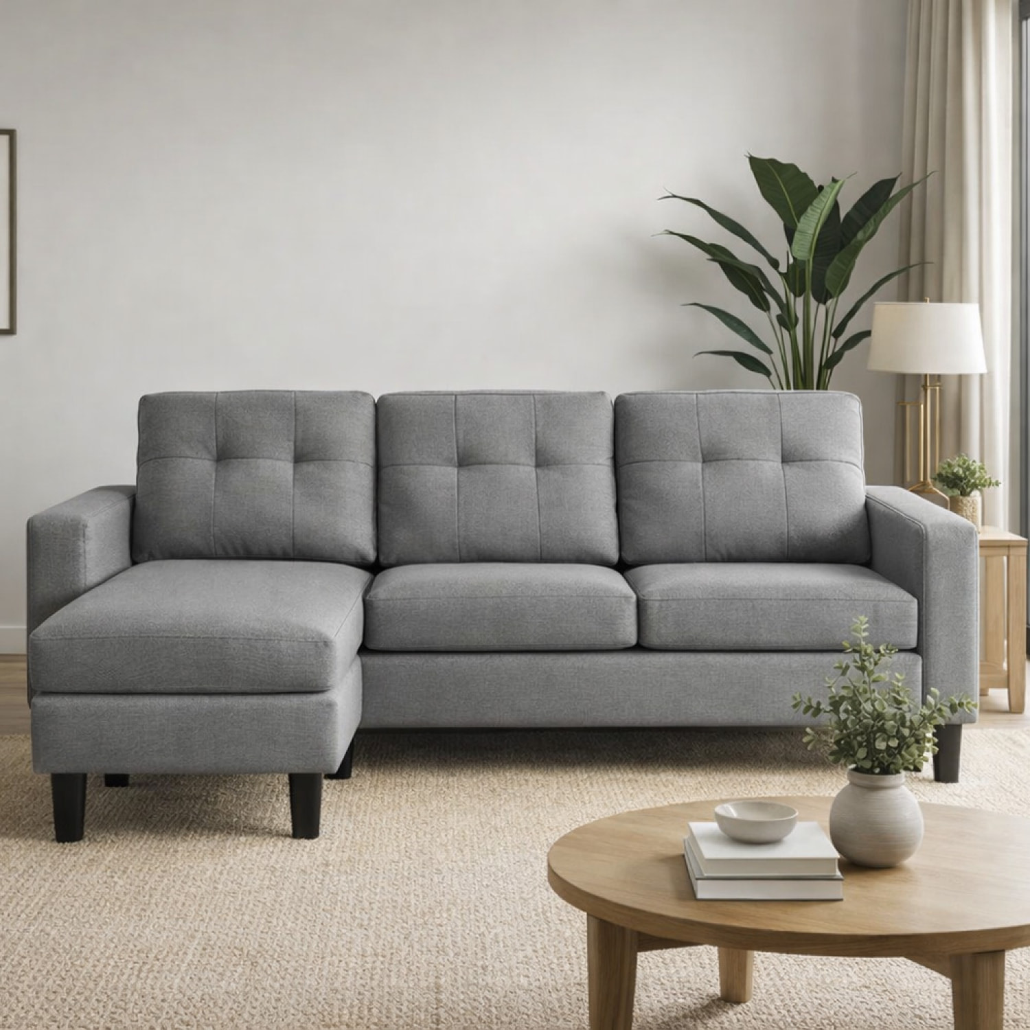 BRAY Canapé d'angle 3 places en tissu gris foncé