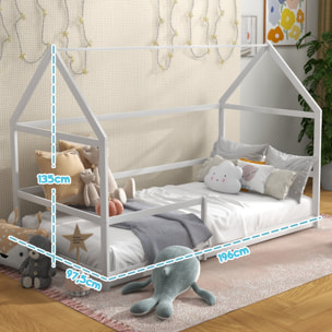 Cama para Niños 90x190 cm Cama Infantil en Forma de Casa con Barandillas Protectoras Cama Casita de Madera Carga 60 kg Blanco