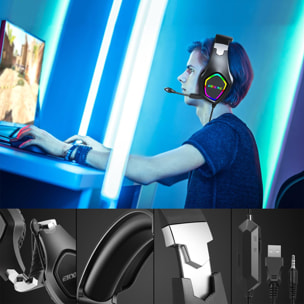 Headset J20 Ultra-Flexible Premium .7 luces FULL RGB. Auriculares gaming con micro, conexión minijack para PC, portátil, PS4, Xbox One, móvil, tablet.