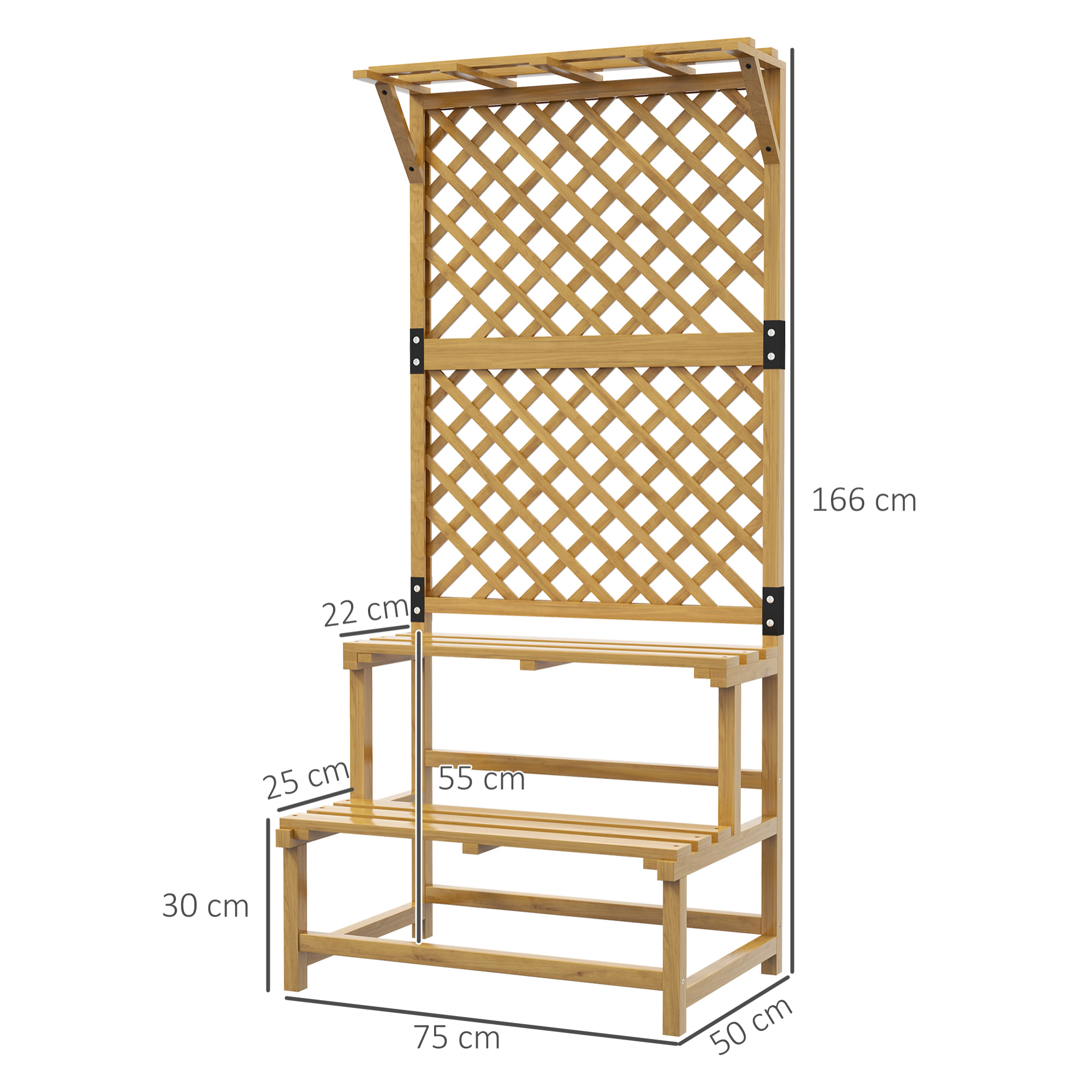 Outsunny Estantería para Plantas de Madera Soporte para Macetas de 2 Niveles con Enrejado para Jardín Patio Terraza Balcón 75x50x166 cm Natural