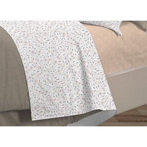 Completo Lenzuola Linea 3027 In Percalle Fantasia Floreale Disegno Melody Beige