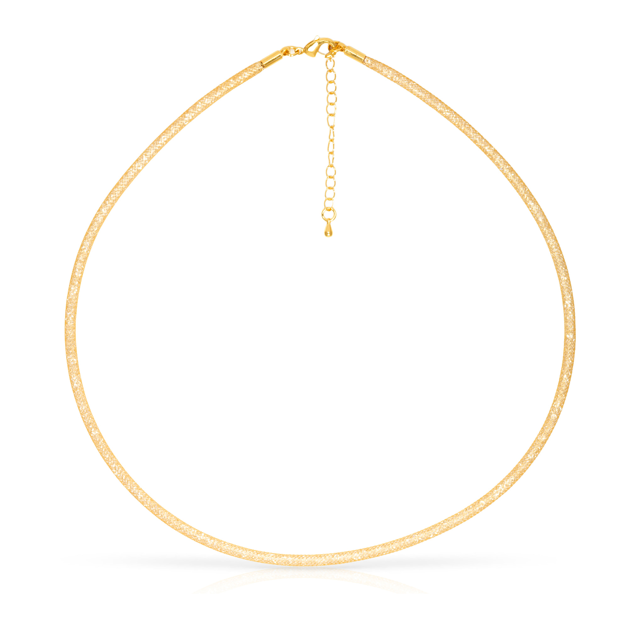 Set de collar y pulsera dorados de malla de cobre con relleno de cristal brillante y cierre de mosquetón de cobre dorado.