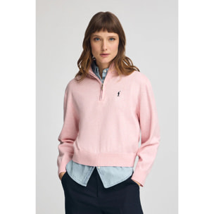 Maglione rosa vigorè in misto lana con collo con mezza cerniera e ricamo Rigby Go