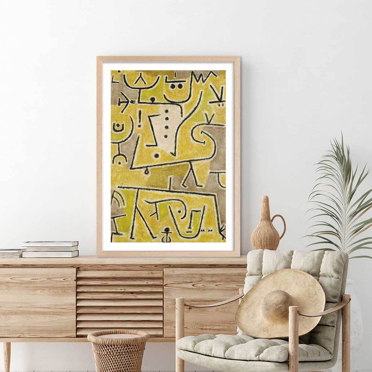 Affiche art Abstrait Gilet rouge par Paul Klee Affiche + cadre en bois - Chêne