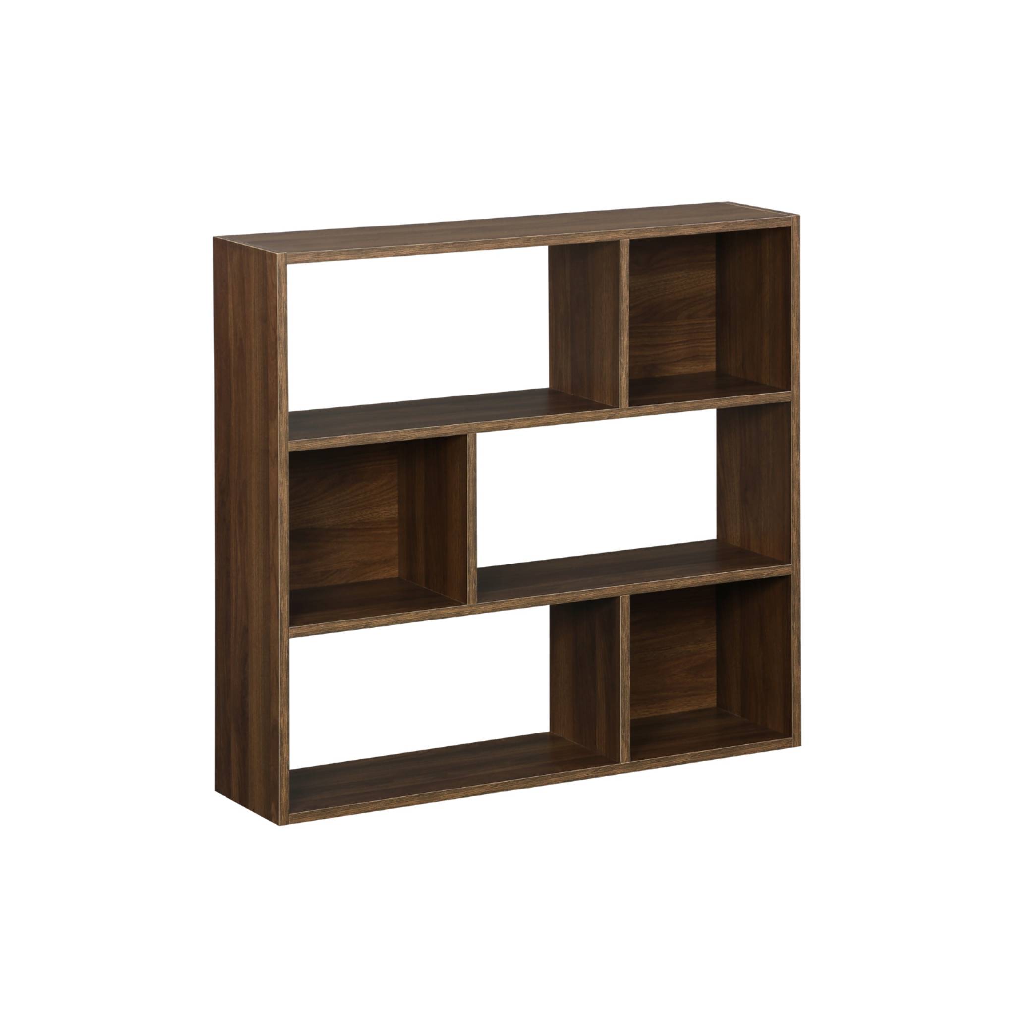 Etagère bibliothèque noyer Pieter 3 étagères 6 compartiments de rangement